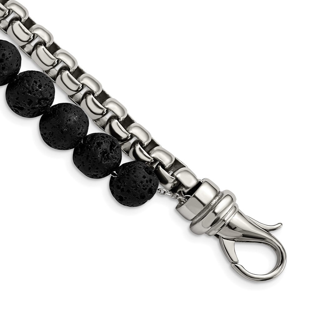 Stainless Steel Polished Box Chain & Lava Stone 2 Stand 8.5in BraceletSRB2770-8.5