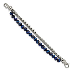 Load image into Gallery viewer, Stainless Steel Polished Box Chain &amp; Blue Tiger&#39;s Eye 2 Strand 8.5in BracelSRB2771-8.5
