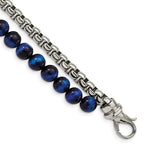 Load image into Gallery viewer, Stainless Steel Polished Box Chain &amp; Blue Tiger&#39;s Eye 2 Strand 8.5in BracelSRB2771-8.5
