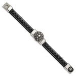 Load image into Gallery viewer, Stainless Steel Antiqued &amp; Polished Spider Blk Faux Leather 8.5in BraceletSRB2788-8.5
