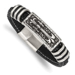 Load image into Gallery viewer, Stainless Steel Antiqued &amp; Polished w/Enamel Faux Leather 8.5in BraceletSRB2790-8.5
