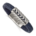 Load image into Gallery viewer, Stainless Steel Antiqued &amp; Polished Faux Leather 8in w/.5in ext. BraceletSRB2791-8.5
