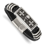 Load image into Gallery viewer, Stainless Steel Antiqued &amp; Polished w/Enamel Skull Faux Leather BraceletSRB2793-8.5
