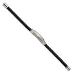 Load image into Gallery viewer, Stainless Steel Brushed and Polished Braided Black Leather 8.25in BraceletSRB2795
