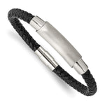 Load image into Gallery viewer, Stainless Steel Brushed and Polished Braided Black Leather 8.25in BraceletSRB2795
