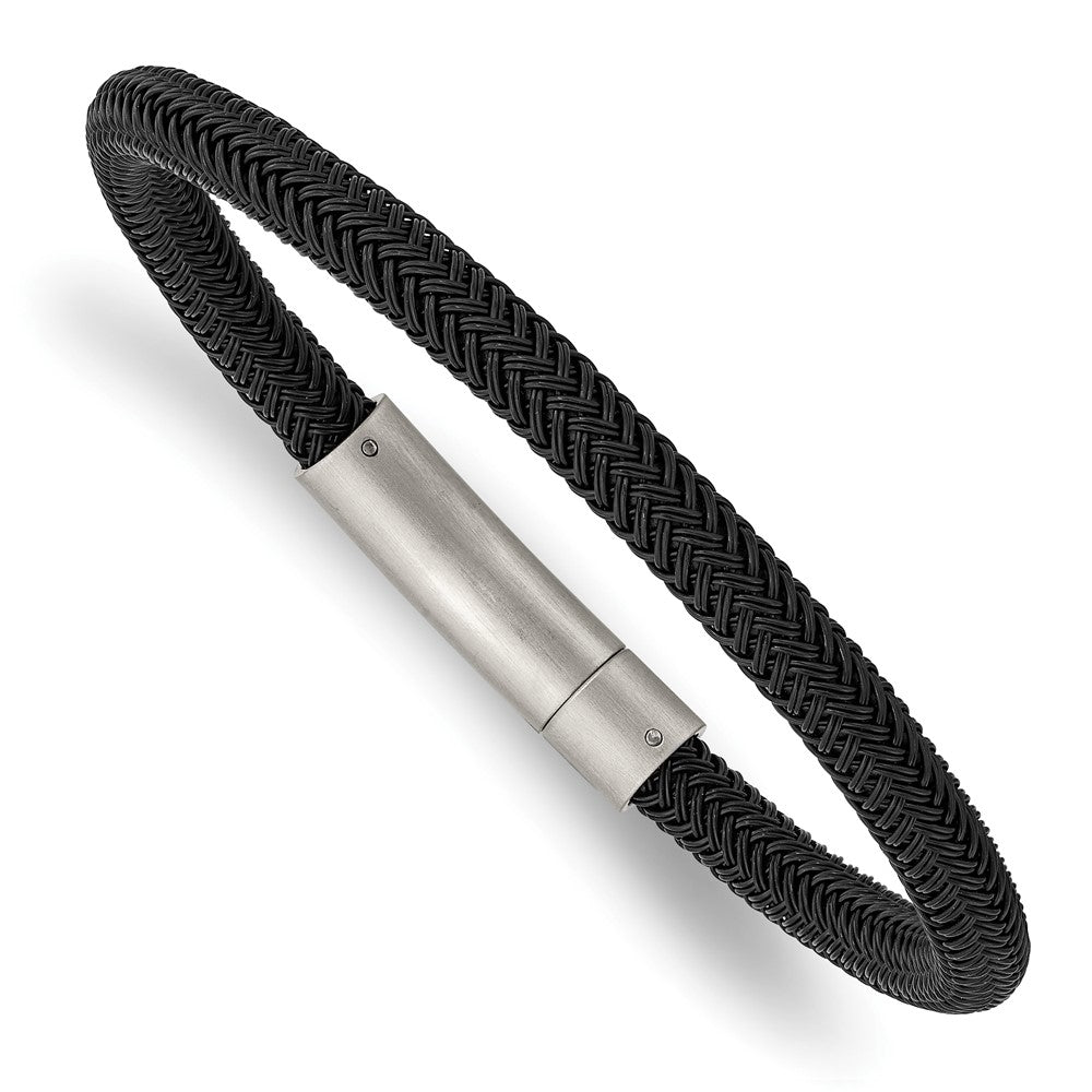 Stainless Steel Brushed and Polished Black Wire 8.25in BraceletSRB2815-8.25