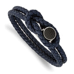 Load image into Gallery viewer, Stainless Steel Polished w/Carbon Fiber Inlay Navy Leather 8.5in BraceletSRB2817-8.5

