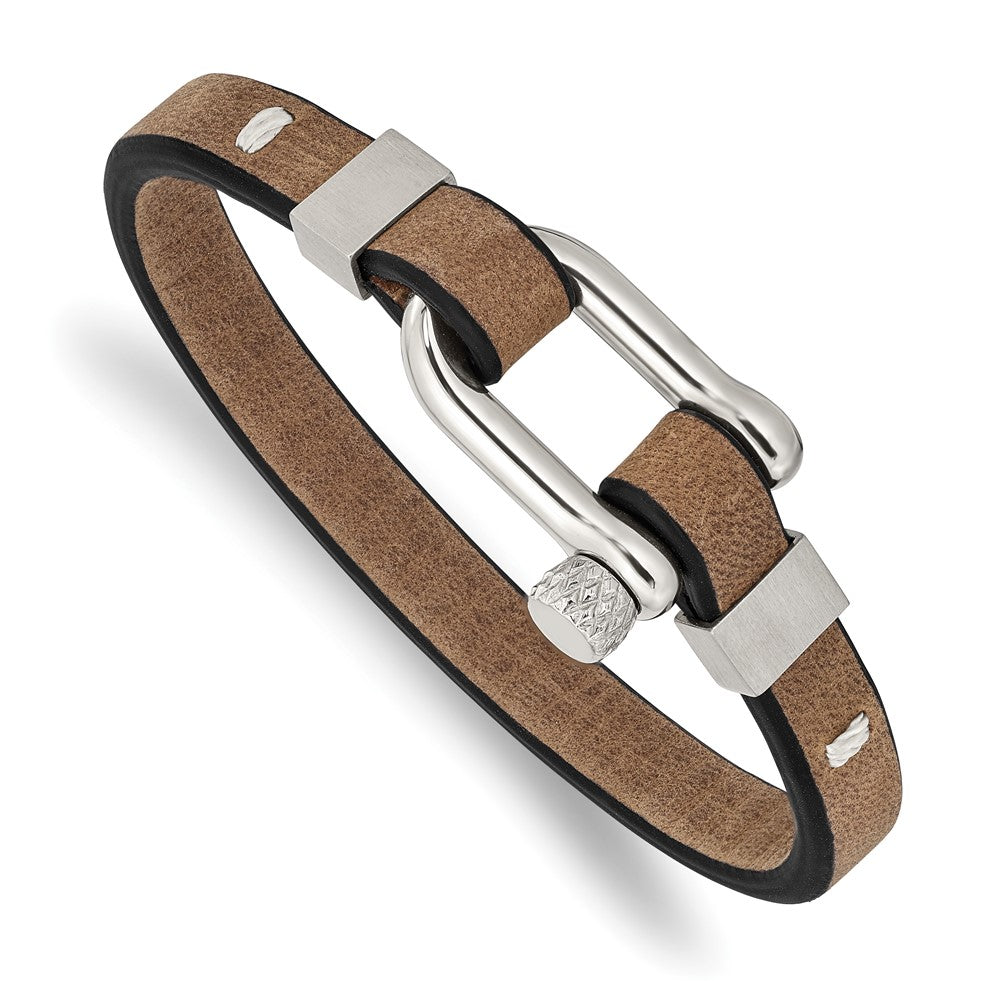Stainless Steel Brushed and Polished Black/Brown Leather 7.75in BraceletSRB2820-7.75