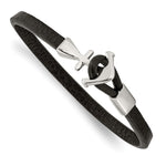 Load image into Gallery viewer, Stainless Steel Polished Anchor Black Leather 8in BraceletSRB2833-8
