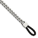 Load image into Gallery viewer, Stainless Steel Polished Curb Chain w/Black Leather Hook 8.25in BraceletSRB2838-8.25
