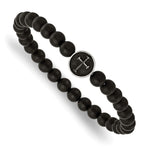 Load image into Gallery viewer, Stainless Steel Antiqued &amp; Polished Black Agate Cross Stretch BraceletSRB2857
