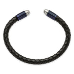 Load image into Gallery viewer, Stainless Steel Brushed &amp; Polished Dark Grey IP Blk Leather Flexible BangleSRB2922
