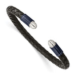 Load image into Gallery viewer, Stainless Steel Brushed &amp; Polished Dark Grey IP Blk Leather Flexible BangleSRB2922
