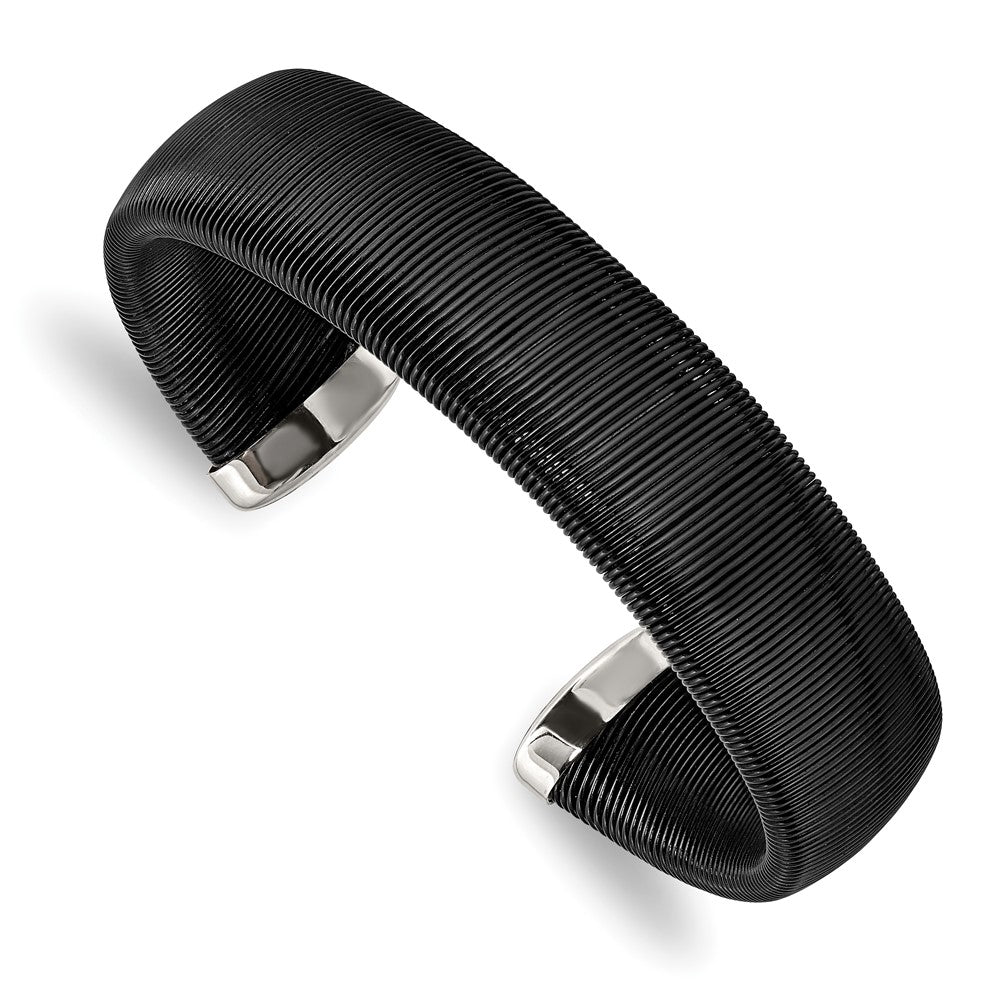 Stainless Steel Polished Black IP-plated Wire 18mm Cuff BangleSRB2924