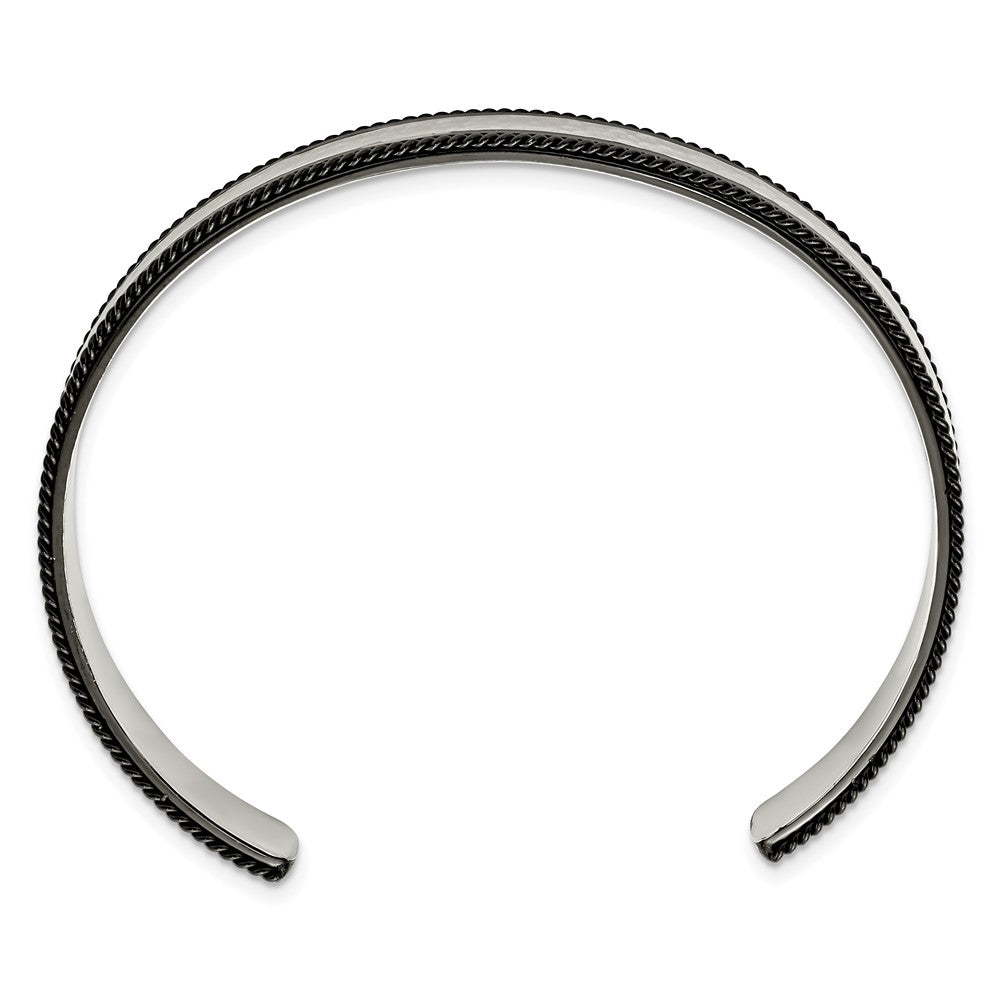 Stainless Steel Brushed Polished & Hammered Black IP Wire Edge BangleSRB2930