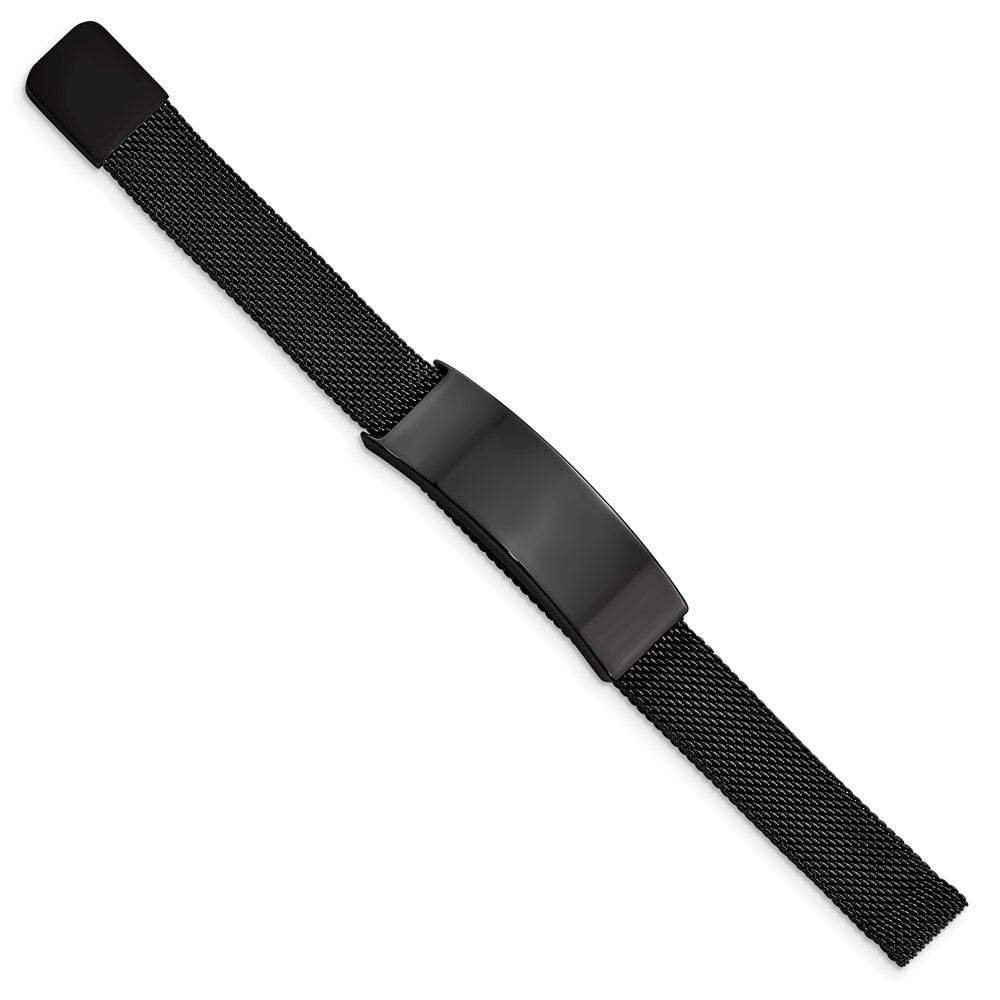 Stainless Steel Polished Black IP-plated Mesh Adjustable ID BraceletSRB2941