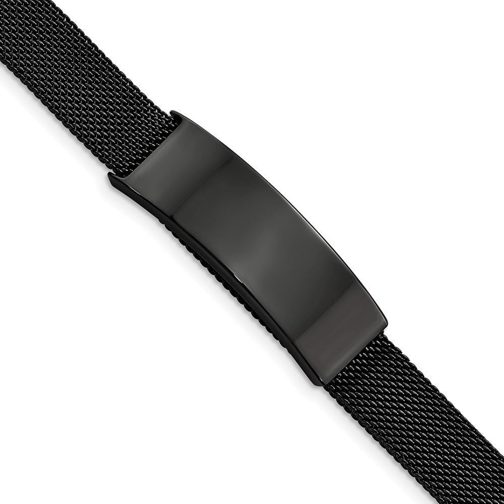 Stainless Steel Polished Black IP-plated Mesh Adjustable ID BraceletSRB2941