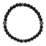 Load image into Gallery viewer, Stainless Steel Antiqued &amp; Polished Black Agate Beaded Stretch BraceletSRB2949
