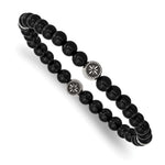 Load image into Gallery viewer, Stainless Steel Antiqued &amp; Polished Black Agate Beaded Stretch BraceletSRB2949
