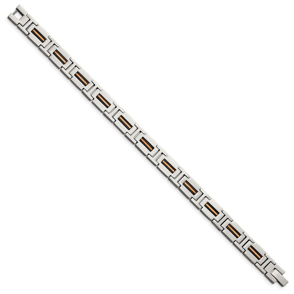 Stainless Steel Polished Black and Rose IP-plated 8.5in Link BraceletSRB2957-8.5