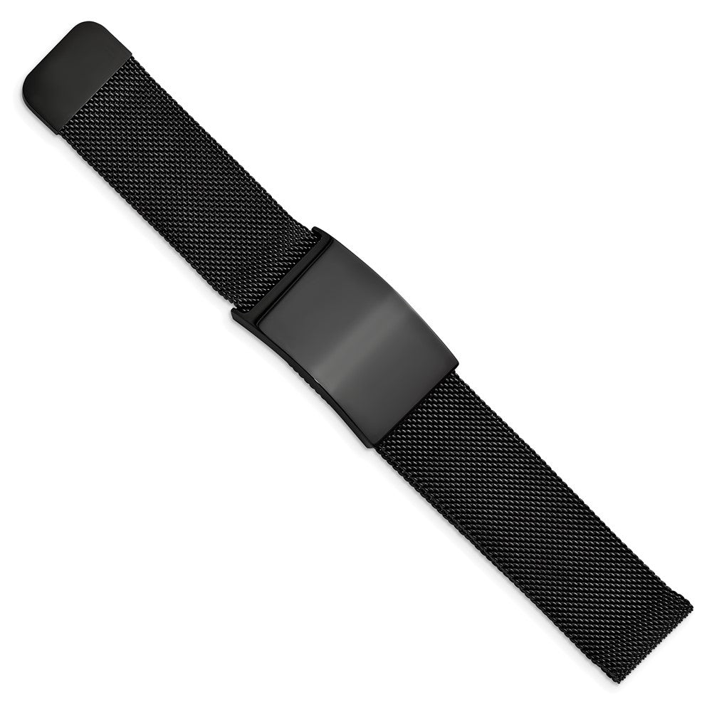 Stainless Steel Polished Black IP-plated Mesh Adjustable ID BraceletSRB2958