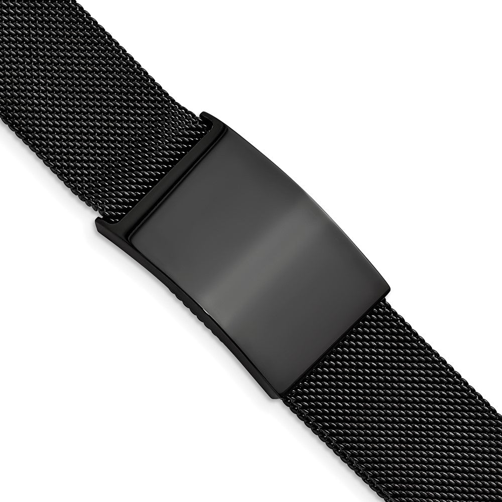 Stainless Steel Polished Black IP-plated Mesh Adjustable ID BraceletSRB2958