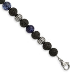 Load image into Gallery viewer, Stainless Steel Antiqued &amp; Polished Lava Stone/Sodalite w/1in ext BraceletSRB2974-7.5
