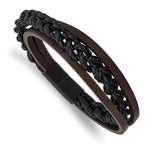 Load image into Gallery viewer, Stainless Steel Brushed Black IP Multi Strand Black/Brown Leather BraceletSRB2976-8.25
