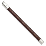 Load image into Gallery viewer, Stainless Steel Polished Brown Leather w/.5in ext 7.75in BraceletSRB2978-7.75
