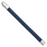 Load image into Gallery viewer, Stainless Steel Polished Blue Leather w/.5in ext 7.75in  BraceletSRB2984-7.75
