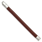 Load image into Gallery viewer, Stainless Steel Polished Brown Leather w/.5in ext 7.75in BraceletSRB2985-7.75
