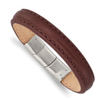 Load image into Gallery viewer, Stainless Steel Polished Brown Leather w/.5in ext 7.75in BraceletSRB2985-7.75

