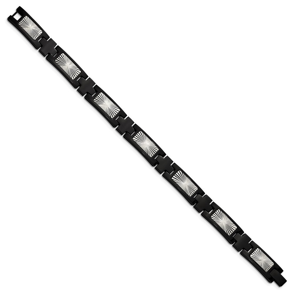 Stainless Steel Polished and Textured Black IP-plated 8.5in Link BraceletSRB2987-8.5