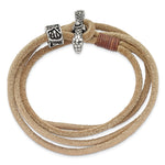 Load image into Gallery viewer, Stainless Steel Antiqued &amp; Polished Snake Heads Leather 16in Wrap BraceletSRB2990
