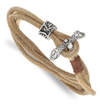 Load image into Gallery viewer, Stainless Steel Antiqued &amp; Polished Snake Heads Leather 16in Wrap BraceletSRB2990

