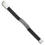 Load image into Gallery viewer, Stainless Steel Antiqued and Polished Black Leather w/.5in ext 8in BraceletSRB2991-8
