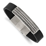 Load image into Gallery viewer, Stainless Steel Antiqued and Polished Black Leather w/.5in ext 8in BraceletSRB2991-8
