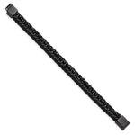 Load image into Gallery viewer, Stainless Steel Polished Black IP-plated Chain Black Leather 8.5in BraceletSRB2992-8.5
