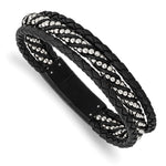 Load image into Gallery viewer, Stainless Steel Brushed &amp; Polished Black IP Leather w/.5in ext 8in BraceletSRB2993-8
