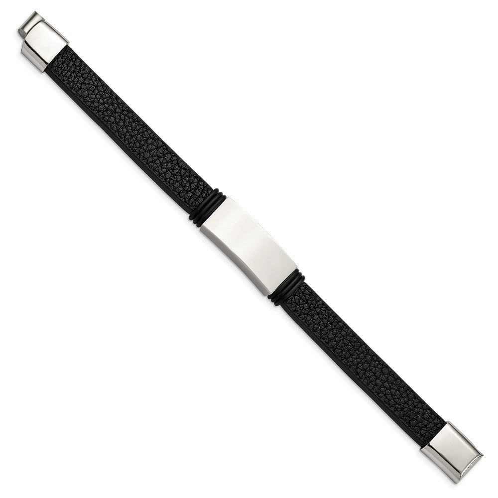 Stainless Steel Polished Black Rubber and Leather 8.5in ID BraceletSRB2996-8.5