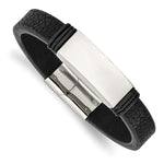 Load image into Gallery viewer, Stainless Steel Polished Black Rubber and Leather 8.5in ID BraceletSRB2996-8.5
