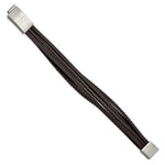 Load image into Gallery viewer, Stainless Steel Brushed Brown Braided Leather &amp; Wire w/.5in ext BraceletSRB2997-8.25
