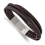 Load image into Gallery viewer, Stainless Steel Brushed Brown Braided Leather &amp; Wire w/.5in ext BraceletSRB2997-8.25
