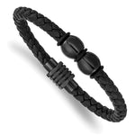 Load image into Gallery viewer, Stainless Steel Polished Black IP Black Rubber and Leather 8.25in BraceletSRB2999-8.25
