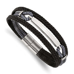 Load image into Gallery viewer, Stainless Steel Polished Leather and Cotton Multi Strand 8.25in ID BraceletSRB3000-8.25
