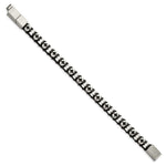 Load image into Gallery viewer, Stainless Steel Polished Cross Black Leather w/.5in ext 8in BraceletSRB3005-8
