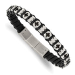 Load image into Gallery viewer, Stainless Steel Polished Cross Black Leather w/.5in ext 8in BraceletSRB3005-8
