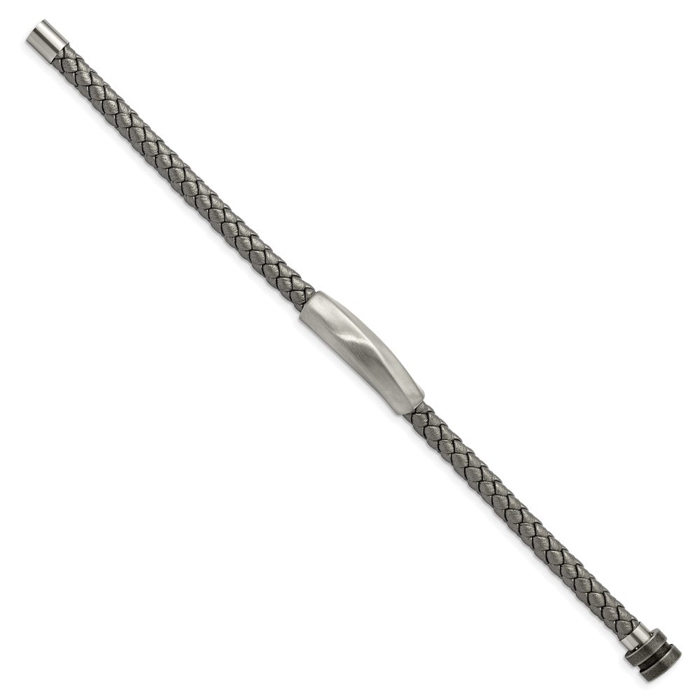 Stainless Steel Antiqued and Brushed Grey Leather 8.25in BraceletSRB3006-8.25