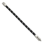 Load image into Gallery viewer, Stainless Steel Polished Black and Grey Braided Leather 8in BraceletSRB3007-8
