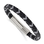 Load image into Gallery viewer, Stainless Steel Polished Black and Grey Braided Leather 8in BraceletSRB3007-8
